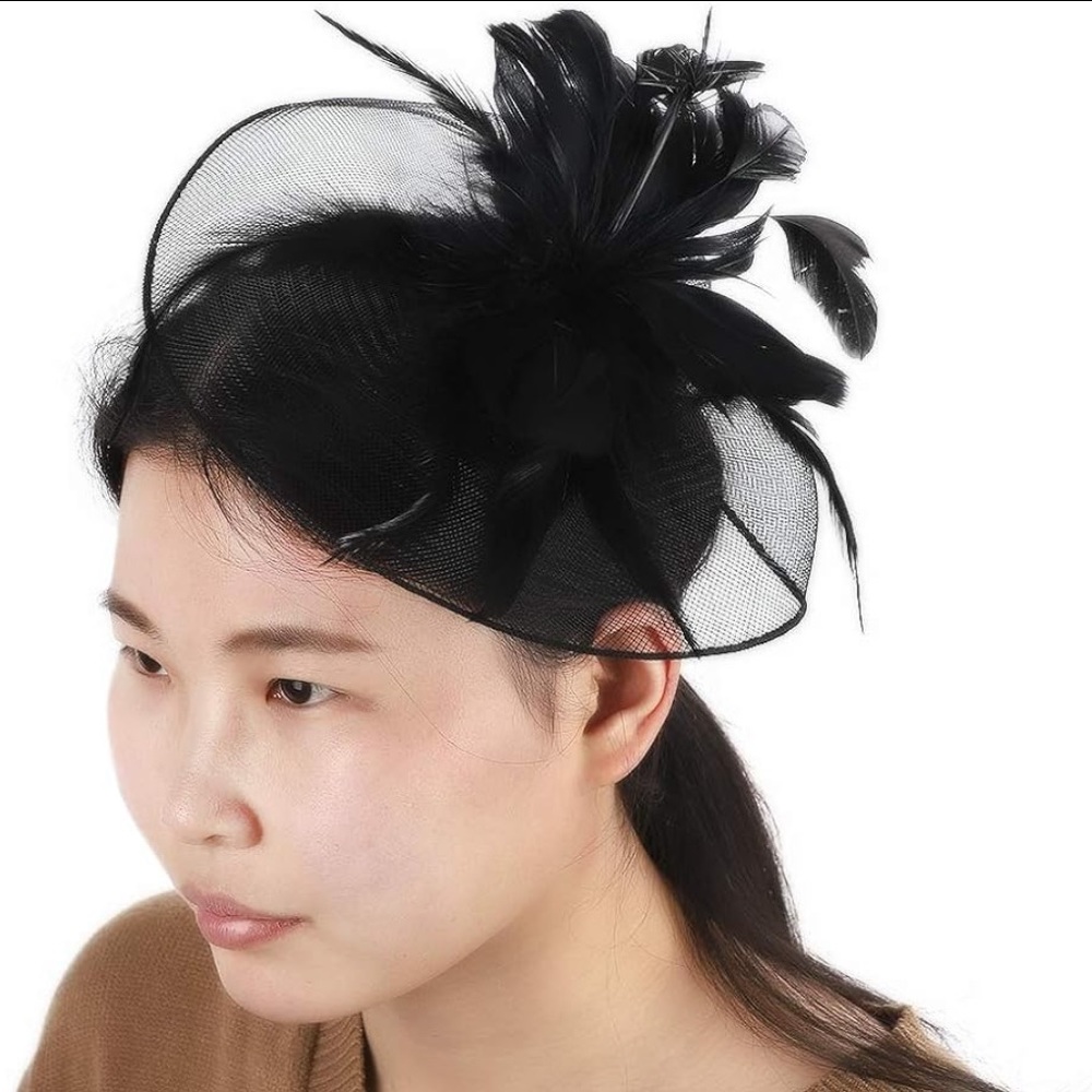 Vintage Tulle Feathers Net Fascinator Headband Pillbox straw raffia diadem Derby